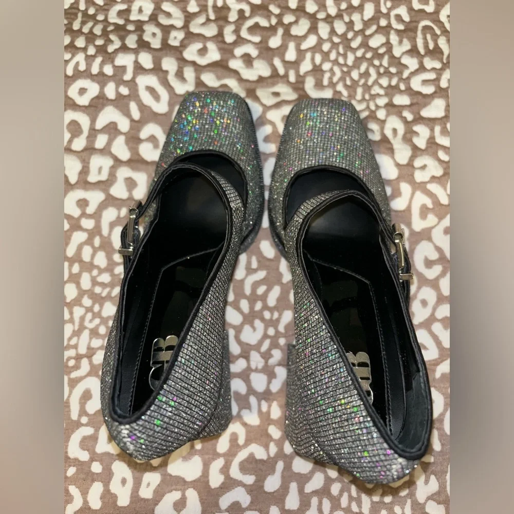 Gianni Bini chunky heel glitter pumps